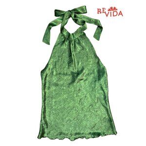 Lime Crinkle Textured Halter Top